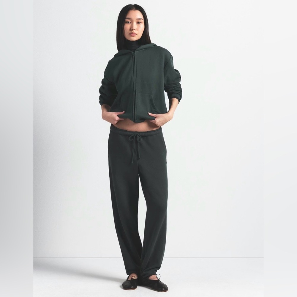 SKIMS Spruce Cotton Fleece Straight Leg Bottoms and Zip Up Hoodie Set Medium